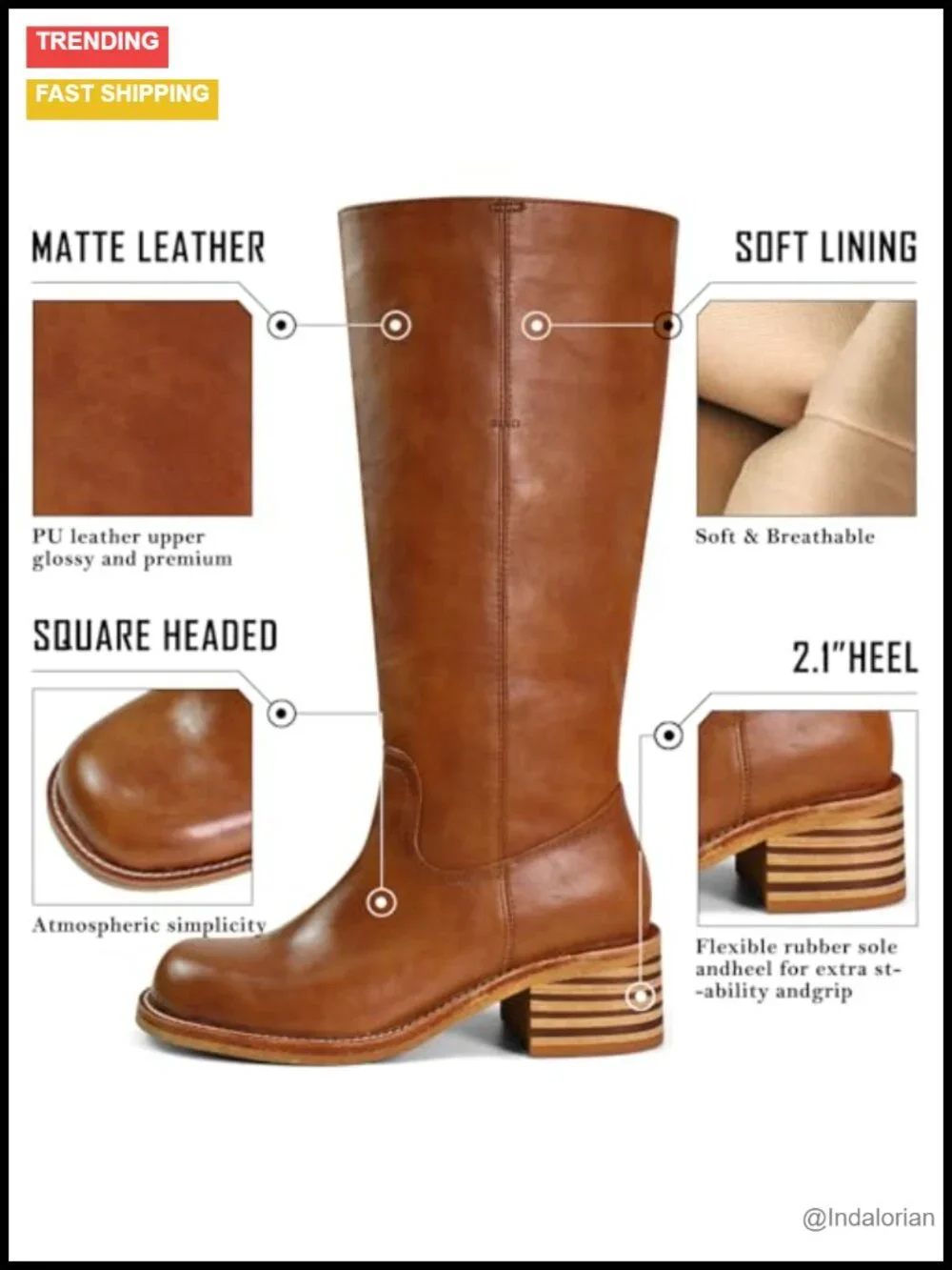 Faux Leather Knee High Square Toe Chunky Heel Boots Women